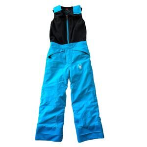 Spyder Kids Unisex Ski Snowboard Bib Pants Blue Black Sz 6 Fleece Top Waterproof
